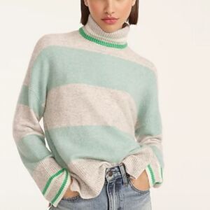 NWT J.crew XS Striped turtleneck sweater in Supersoft yarn gray aqua blue